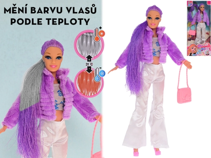 Módna bábika s meniacou sa farbou vlasov 29 cm