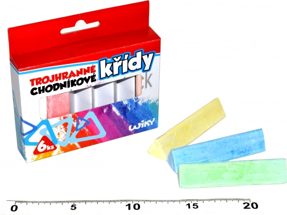 Trojhranné farebné chodníkové kriedy, 6 ks