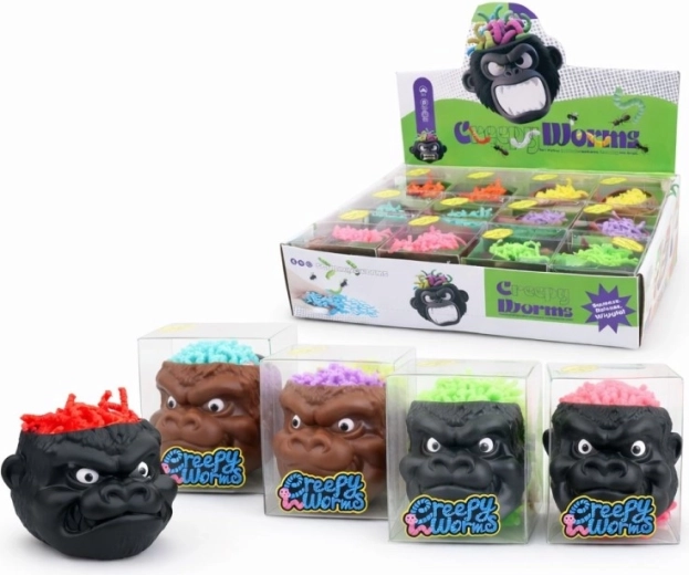 Interaktívna hračka Creepy Worms – opičia hlava so slizovými červíkmi 6 cm