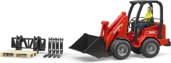 Červený nakladač Bruder Schäffer 2034 s figúrkou a príslušenstvom