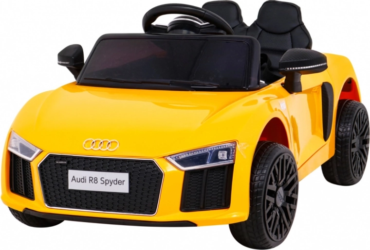 Audi R8 na batérie pre deti žltá + Diaľkové ovládanie + EVA + Pomalý štart + MP3 LED