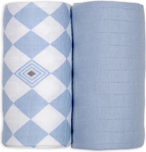 Lodger swaddler z organickej bavlny 110 × 110 cm, blue fogg - 2 kusy