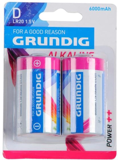 Alkalické batérie D LR20 GRUNDIG 6000 mAh, 2 ks