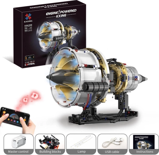 Stavebnica turbínového motora s USB napájaním a LED osvetlením – 564 dielov