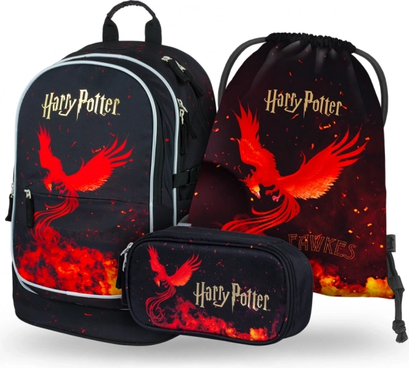 baagl školský set 3 ks harry potter fénix – batoh, peračník a vrecko