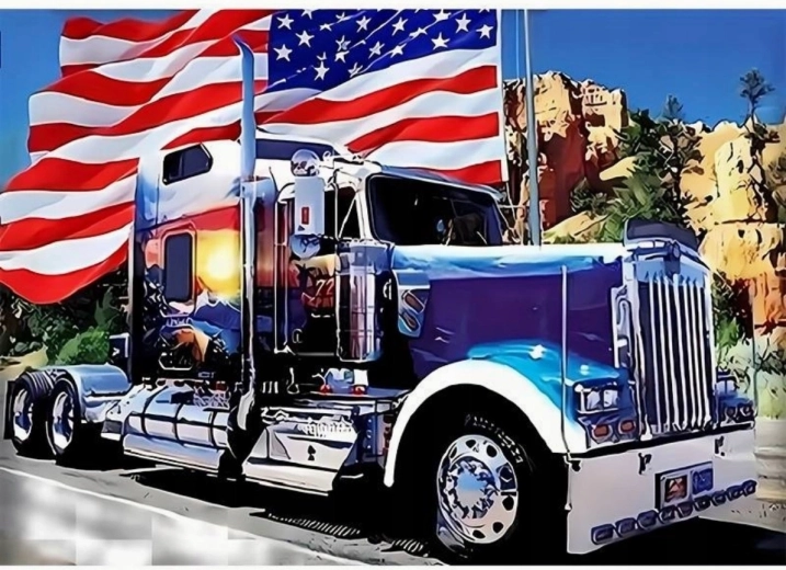 Diamantové maľovanie Americké auto s vlajkou 30 × 40 cm