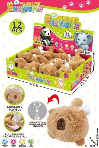 Plyšový prívesok naťahovacia kapybara 10,5 cm so zvončekom