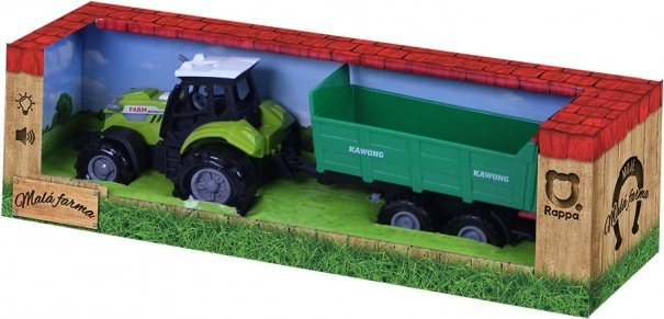 Traktor so zvukmi a svetlom so zeleným prívesom