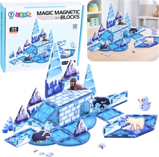 Magnetické stavebnice Ľadové kráľovstvo so zvieratkami, 44 dielikov