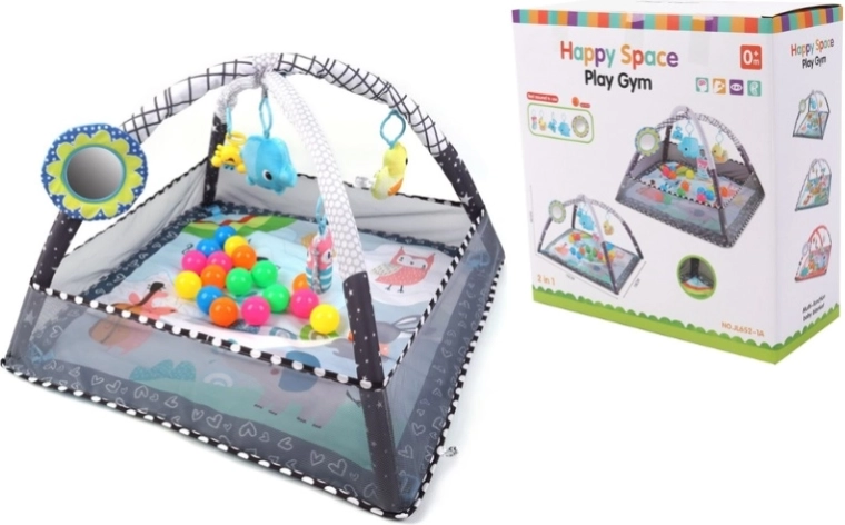 TinyMini Happy Space edukačná podložka 2v1 s ohrádkou a loptičkami
