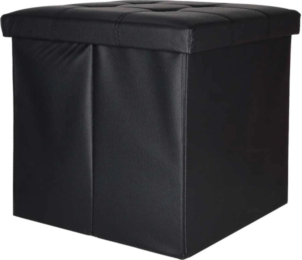 Skladací taburet s úložným priestorom z ekokože 38 × 38 × 36 cm čierny