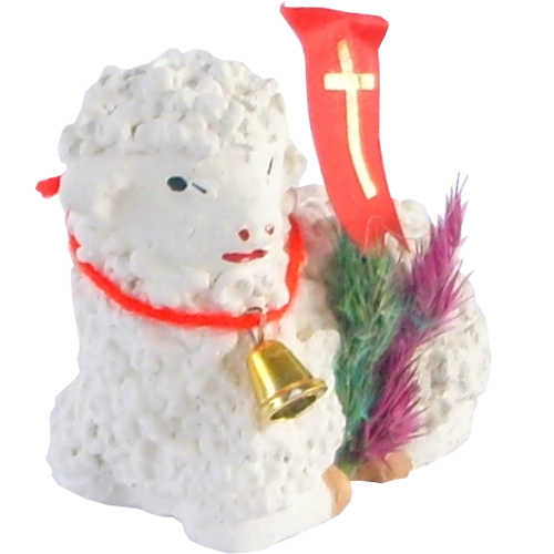 Veľkonočný baránok ležiaci zo sadry, ručne maľovaný