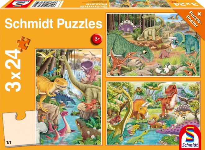 Puzzle dinosaury 3×24 dielikov