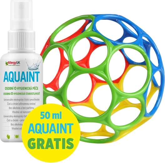 Oball Rattle hrkálka 10 cm modrá + Aquaint ekologická čistiaca voda 50 ml
