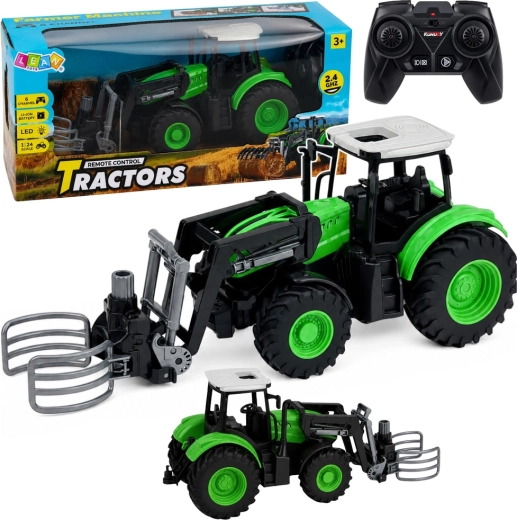 RC traktor na diaľkové ovládanie s kliešťami na balíky 1:24 zeleno-čierny