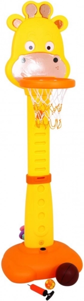 Športový set žirafa 4v1 pre deti 3+ – basketbal, krúžky, šípky s prísavkami a rastové meradlo
