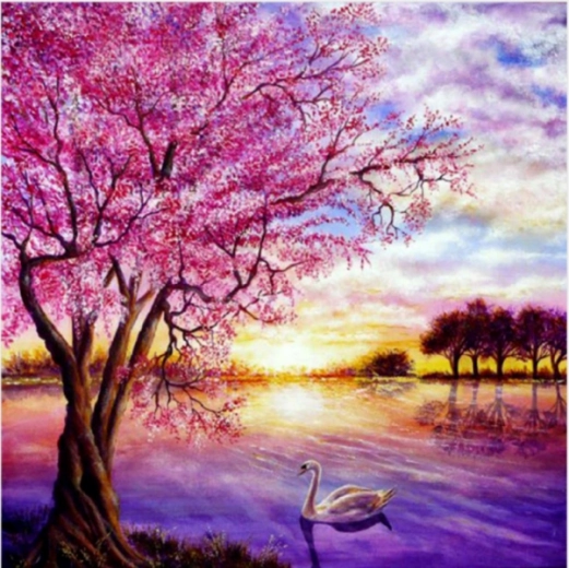Diamond painting mozaika – západ slnka nad jazerom 30 × 30 cm