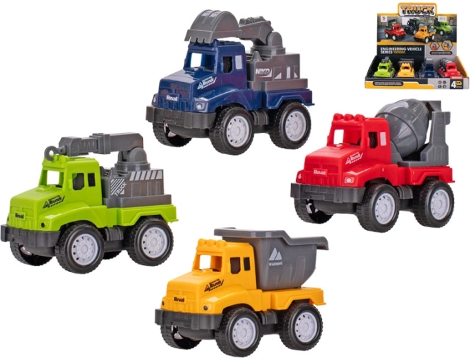 Stavebné autá so spätným chodom 9–10 cm, sada 4 druhov