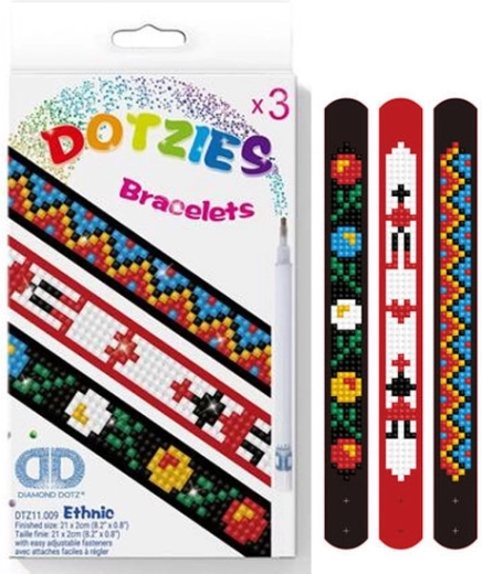 Etnické náramky s diamantovou mozaikou – sada 3 ks