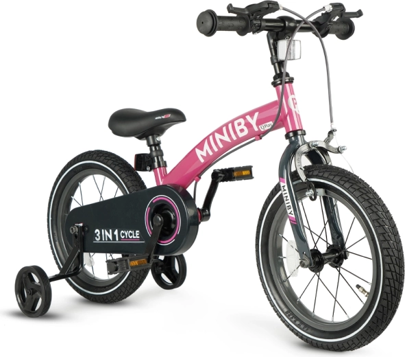 Qplay Miniby 3v1 detský bicykel 14" ružový