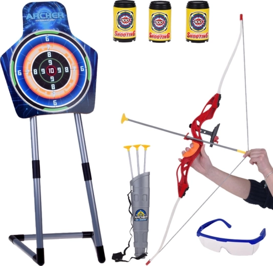 Detský lukostrelecký set Archer s terčom, prísavkovými šípmi a plechovkami