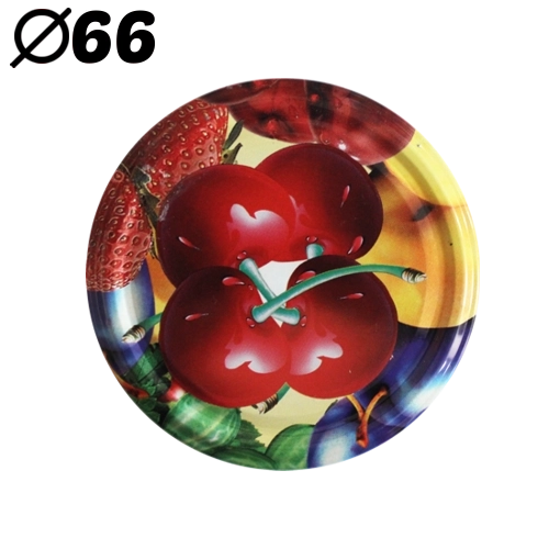 Viečka na zaváracie poháre 66 mm s motívom čerešní, 4západkové, 10 ks