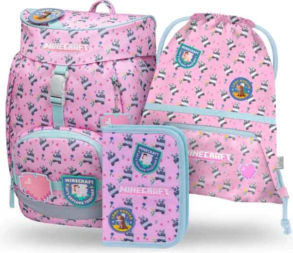 Školský set BAAGL Airy MINECRAFT Panda – batoh, peračník a vak na prezuvky