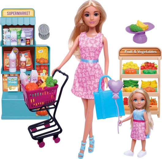Set bábik s nákupným vozíkom do supermarketu