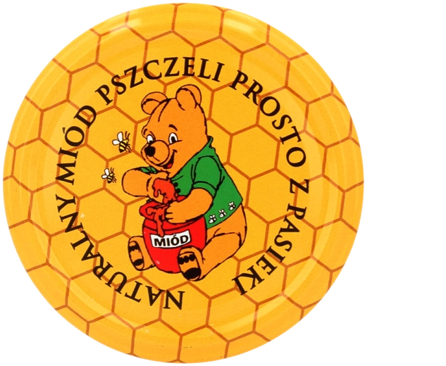 Sada viečok na zaváranie 82 mm s motívom medového plástu a medvedíka, 10 ks