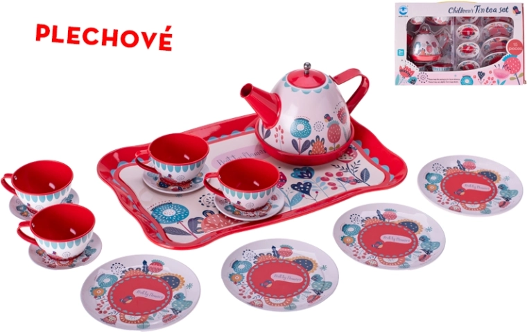 Detská kovová čajová súprava s podnosom, 15 ks