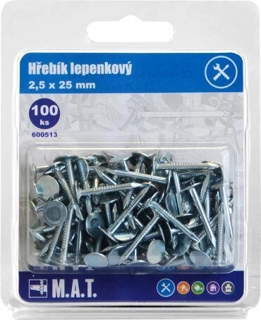 Lepenkové pozinkované klince 25 × 2,5 mm (100 ks)
