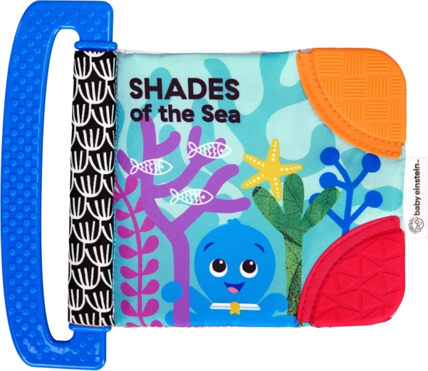 Baby Einstein mäkká knižka s hryzátkami a textúrami Shades of the Sea, 0 m+