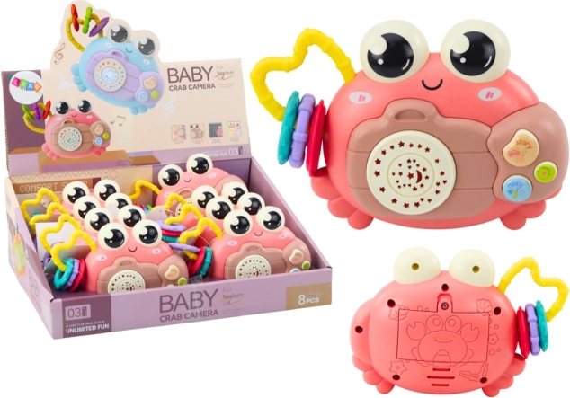 Ružový interaktívny krab s projektorom a hrkálkou na batérie