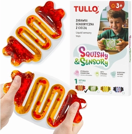 Senzorická stláčacia loptička s tekutinou a trblietkami – oranžová