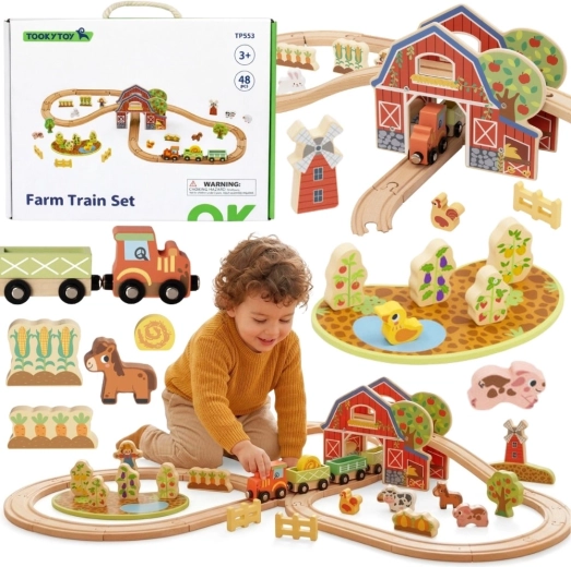 Drevená vláčikodráha Farma 48 dielov Tooky Toy