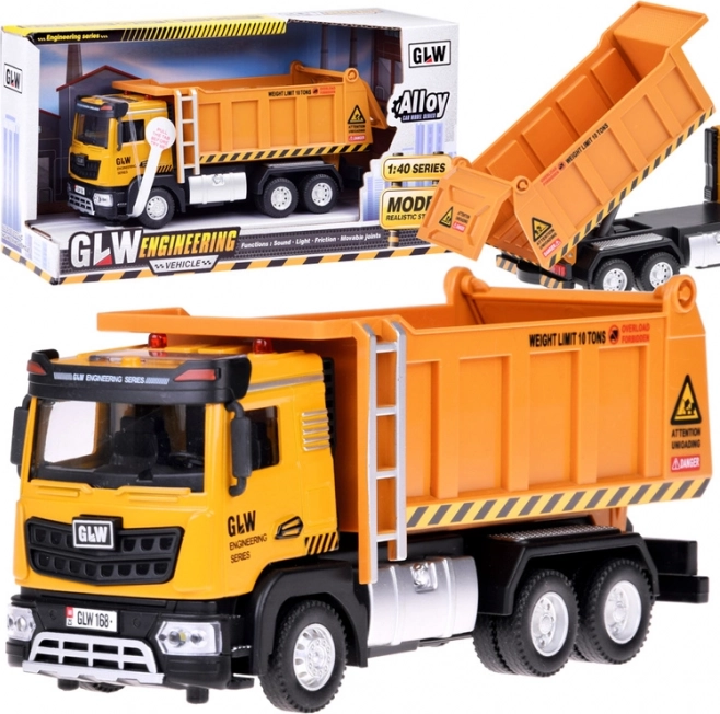 Detská sklápacia tatrovka so svetlom a zvukom, kovová karoséria, pull-back