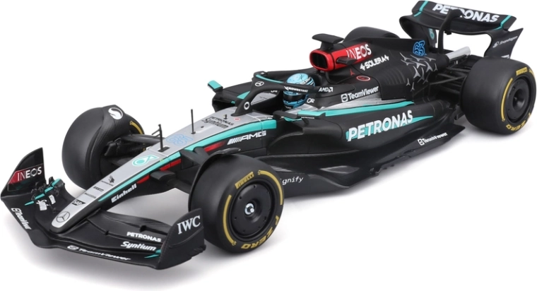 Model F1 Bburago Mercedes-AMG Petronas W15 2024 George Russell #63 1:24 v akrylovom boxe