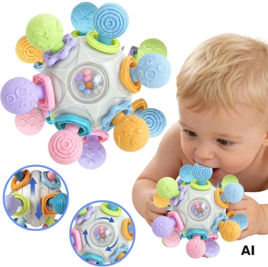 Woopie Baby senzorická loptička 3v1 s hryzátkom a hrkálkou 6m+ - 1 kus