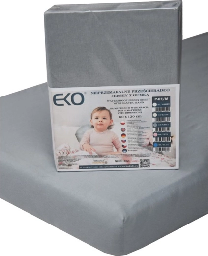 Eko nepremokavé napínacie prestieradlo s gumou žerzej sivé 120 × 60 cm