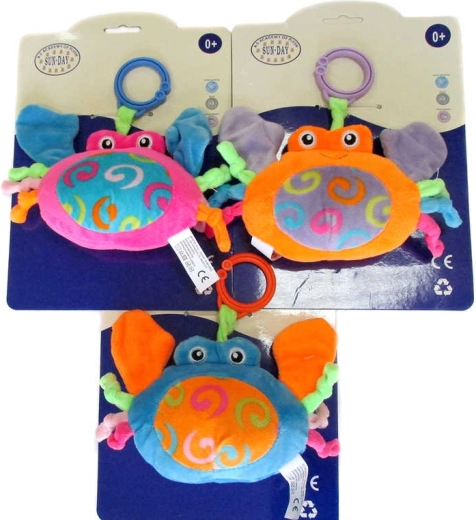 Plyšové hrkálka krab s klipom 14 cm - 1 kus