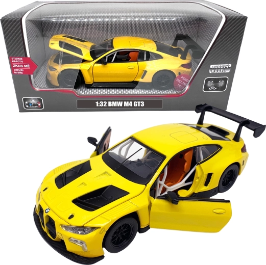 Kovový model BMW M4 GT3 1:32 žltý
