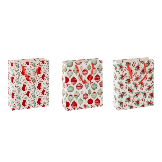 Vianočná darčeková taška Świąteczne Symbole 18 × 24 × 8 cm, sada 12 ks