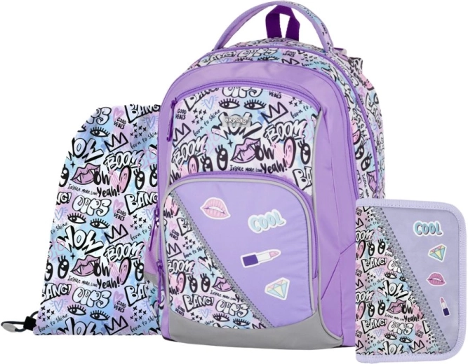 Školský set 3 ks OXY GO Funny Girl – batoh, peračník a vrecko na prezuvky