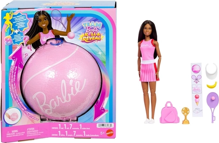 Barbie Team Roll and Reveal tenistka – bábika v prekvapivej guli