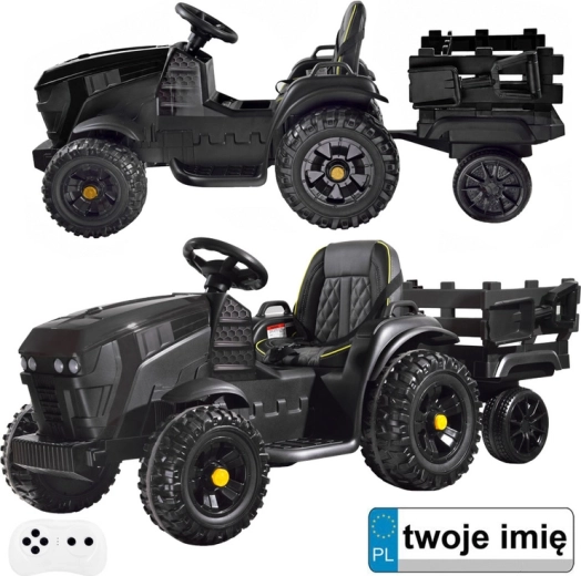 Detský elektrický traktor s prívesom – čierna