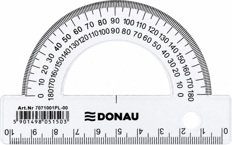 Školský uhlomer DONAU transparentný 180° 10 cm - 1 kus