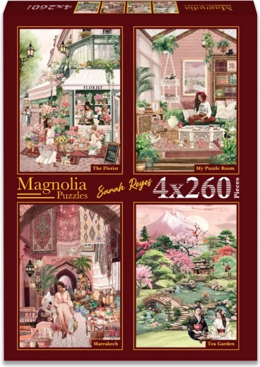 Puzzle Magnolia Kvetinárstvo, Moja izba, Marrákeš a Čajová záhrada 4×260 dielikov