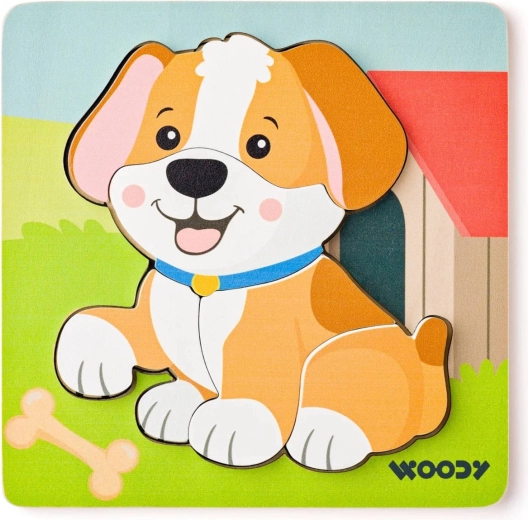 Woody baby vkladacie drevené puzzle psík na doske (5 dielikov) - 1 kus