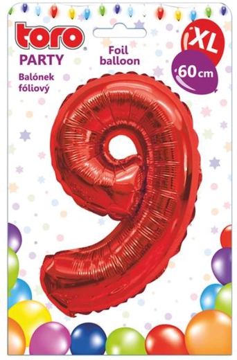 Fóliový balónik TORO XL číslica 9, 60 cm, červený