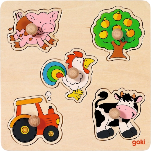 Vkladacie drevené puzzle na doske – vidiek